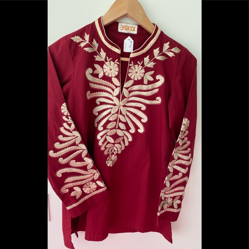 Terracotta and Beige Embroidered Tunic